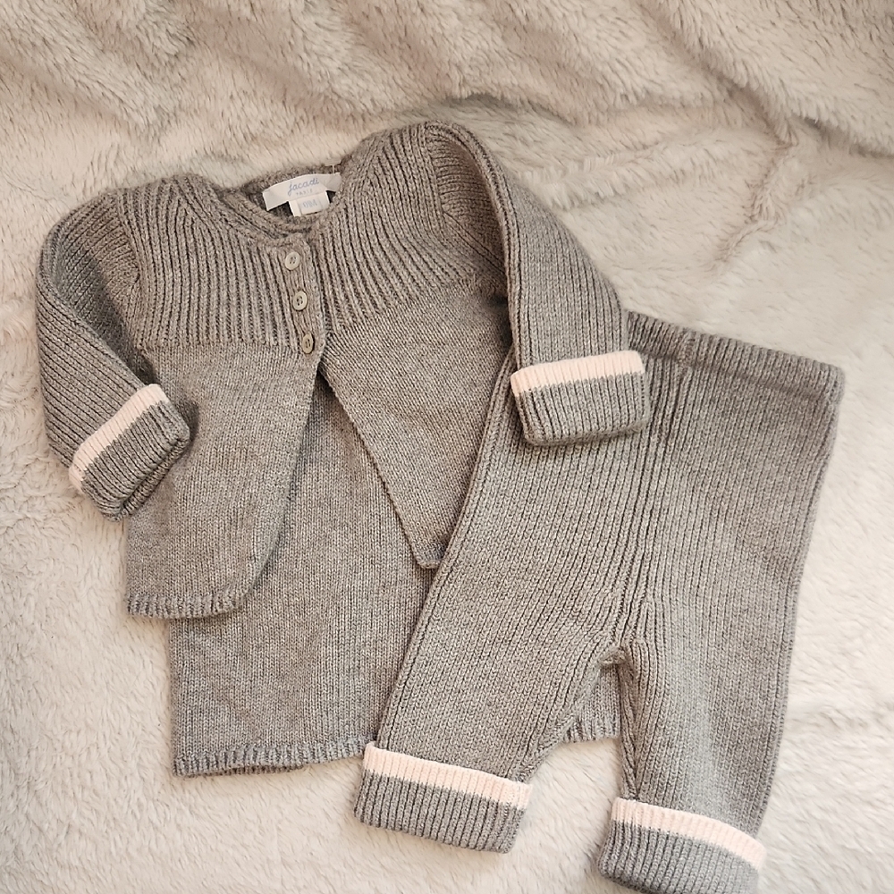 Jacadi Paris Grey & Soft Pink Knit 3 Piece Set